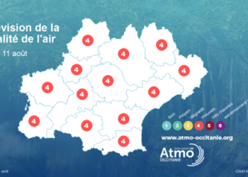 Aujourd'hui, jeudi, les conditions météorologiques estivales devraient favoriser la formation d'ozone dans l'atmosphère. L'indice de la qualité de l'air devrait être mauvais sur la région. Sur les territoires où l'indice de la qualité de l’air est prévu mauvais, envisagez de réduire les activités intenses à l’extérieur si vous ressentez des symptômes : mal aux yeux, toux ou maux de gorge.