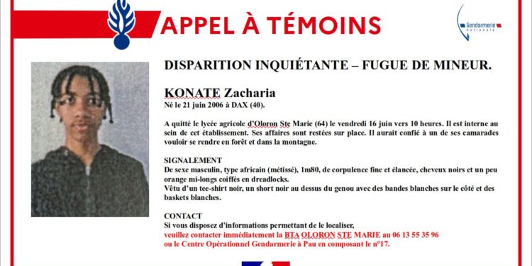 Oloron Sainte Marie - disparition inquiétante d'un mineur