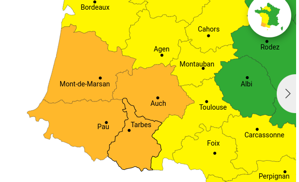 Retour des orages, Tarbes et les Hautes Pyrénées placés en alerte vigilance orange