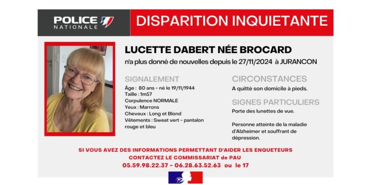 Disparition inquiétante d'une femme de 80 ans souffrant de dépression près de Pau