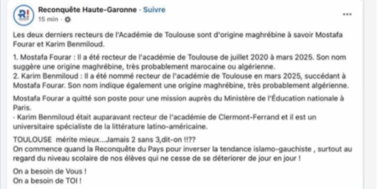 La sortie raciste contre les deux recteurs de l'académie va terminer en justice